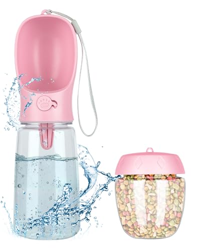Trinkflasche Hund für Unterwegs 550ml Hundetrinkflasche Wasserflasche Mit 100ml Hundefutter Becher Hundenapf Tragbar Wasserspender Reisenapf von ZITFRI