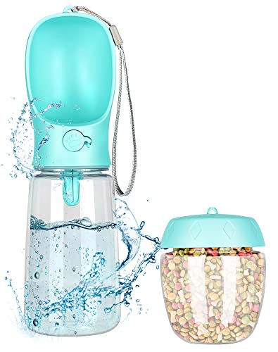 Trinkflasche Hund für Unterwegs 550ml Hundetrinkflasche Unterwegs Wasserflasche Hunde Trinkflasche mit 100ml Hundefutter Becher Hundenapf unterwegs tragbar Wasserflasche Hund Wasserspender Reisenapf von ZITFRI