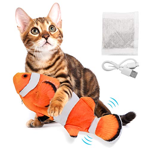 ZITFRI Katzspiegelzeug Elektrisch Fisch Katze Interaktive Spielzeug mit Katzenminze Fisch Spielzeug mit USB Fischspiegelzeug für Katze zu Spielen, Beißen, Kauen(Orange) von ZITFRI