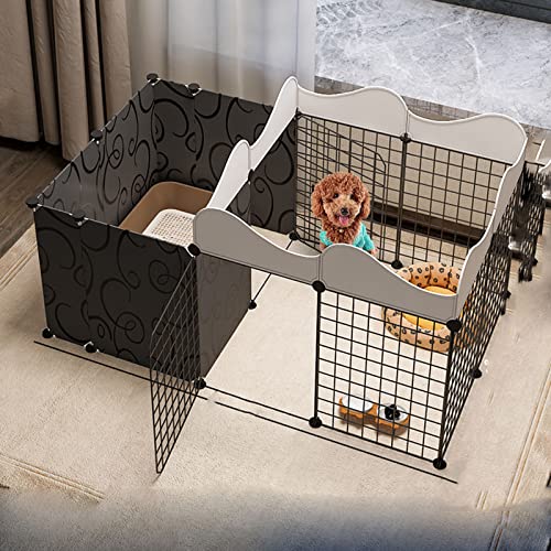 Haustierzaun, Hundezaun für den Innenbereich, kleine und mittlere Hundehütte, geeignet für Wohnzimmer, Balkon (schwarz, 127 x 75 x 57 cm) elegant von ZITTRO
