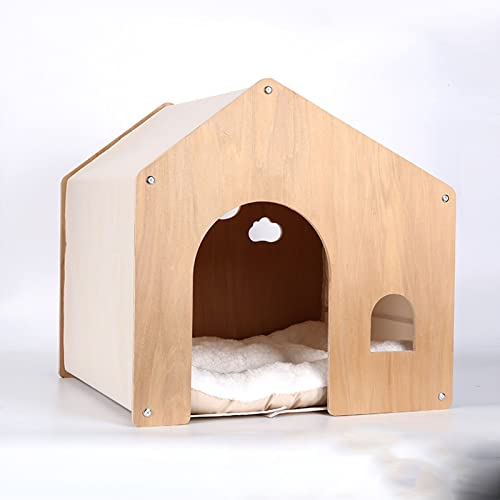 Hölzerne Katzenhütte, kleine Hundehütte, Umweltschutz, Massivholzmöbel, Katzenhütte, geeignet für drinnen und draußen (beige) elegant von ZITTRO