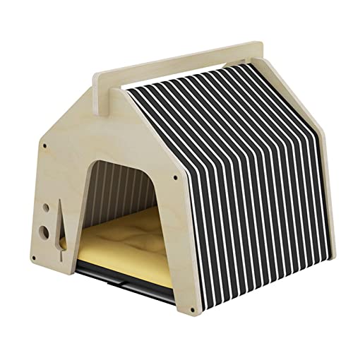 Katzen- und Hundehütte für den Innenbereich, Katzen- und Hundehütte aus Holz, kleine Katzen- und Hundehütte für Haustiere, geeignet für Wohnzimmer, Schlafzimmer, Balkon (Holzfarbe) elegant von ZITTRO