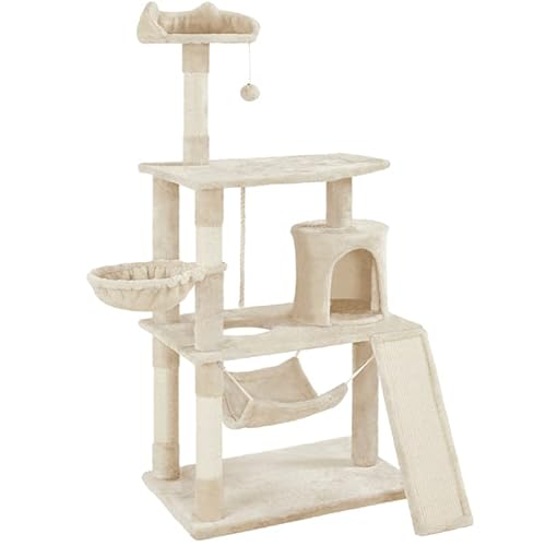 Katzenkletterbaum, Katzenbaum mit Eigentumswohnung und Kratzbaumturm, Beige für Katzen, Katzenkletterbaum, Katzenturm (Farbe: Beige) elegant von ZITTRO