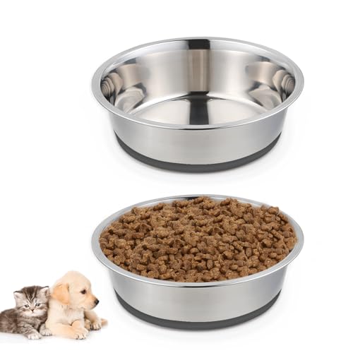 2 Stück Hundeschalen aus Edelstahl, Premium Metall Hundenäpfe, Anti-Rutsch Hundeschalen, Silikonbasis, rostbeständig, Spülmaschinenfest, Hundeschalen für Katze, kleine Hunde (Grey) von ZITUZY