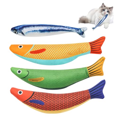 ZITUZY 4 Stücke Katzen- und Fischspielzeug, Süßes Plüsch-Fischspielzeug, gegen Beißen und Linderung von Langeweile, Plüsch-Fischspielzeug, Plüsch-Fischspielzeug für Haustiere zum Spielen und Kauen von ZITUZY