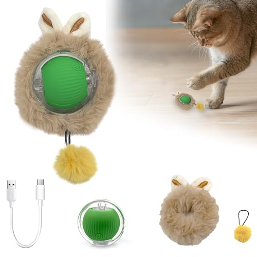 ZITUZY Interaktiver Spielball für Katzen, Elektrisches Katzenspielzeug Ball, Katzenball Elektrisch mit Schnur, Interaktives Spielzeug für Katzen, Chewie Rolling Ball, Katzenspielzeug Elektrisch (Grün) von ZITUZY