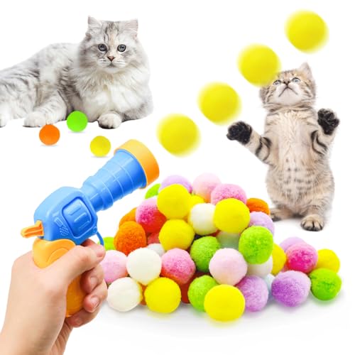 ZITUZY Katzenspielzeugbälle, Katzenspielzeug Ball Pistole, Katzenspielzeug, weiche Katzenbälle, Kätzchen-Pompom-Spielzeugbälle, Spielzeug für Haustiere, Katzen, Hunde (100 Bälle) von ZITUZY