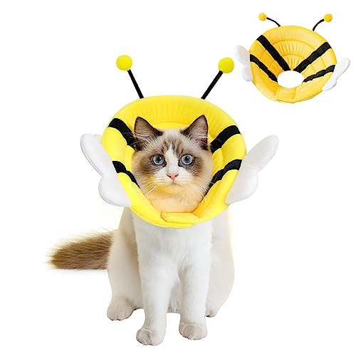 ZIVUYTAQ Katzenhalsband, Genesungshalsband, verstellbarer Kegel, niedliches gelbes Bienen-Design für Haustiere, Katzen, Welpen, stoppt das Lecken nach Operationen (1006-01-XL) von ZIVUYTAQ