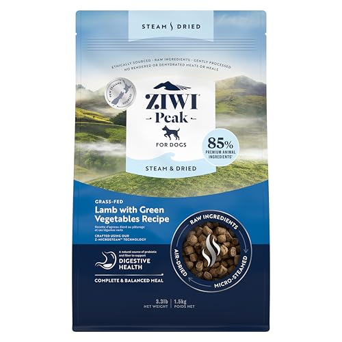 ZIWI Peak Steam & Getrocknetes Grasfutter Lamm mit grünem Gemüse, 1,5 kg - proteinreiches, getreidefreies Hundefutter trocken, rohes Hundefutter Alternative von ZIWI
