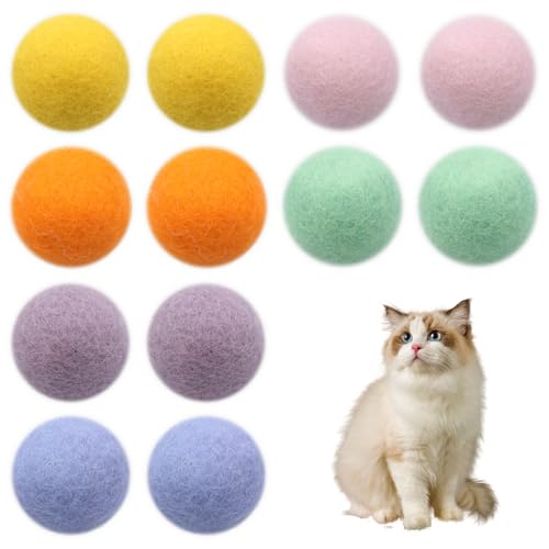 12 Stück Filzbälle für Katzen - Natürliches Spielzeug aus 100% Reiner Wolle - Handgefertigte Katzenbälle in 6 Farben 12 Stück Filzbälle für Katzen - Natürliches Spielzeug aus 100% Reiner Wolle - Handgefertigte Katzenbälle in 6 Farben von ZJCANGLIU