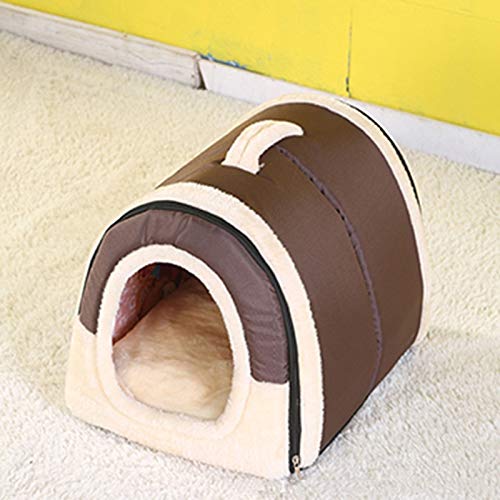 Hundebett Haustier-Hundehaus-Nest mit Mat Faltbare-Hundebett Katzenbett Haus Zu Small Medium Hunde Reisen Zwinger for Katzen Pet Products (Color : D Brown, Size : 45x35x35cm) von ZJCNHY