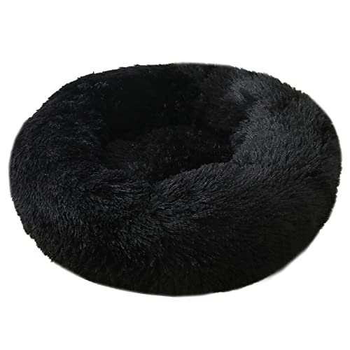 Hundebett Runde Plüsch Hund Bett for kleine mittelgroße Hundekatze Haus Haustier Betten Winter Warme Hunde Matte Sofa Weiche Schlafwelpen Nest Hunde Zubehör (Color : Black, Size : 60cm) von ZJCNHY