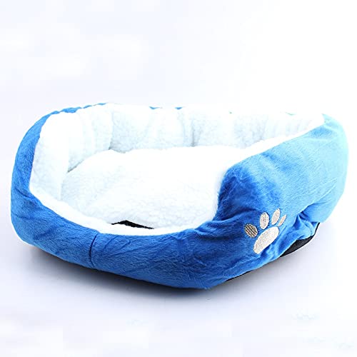 Hundebett Weiche Haustier Hundest Welpen Katze Bett Fleece Warme Haus Kennel Plüsch Matte 4 Farben Pet Products Kleines Hundebett (Color : Blue, Size : 50x40cm) von ZJCNHY