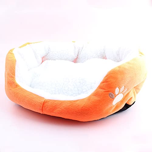Hundebett Weiche Haustier Hundest Welpen Katze Bett Fleece Warme Haus Kennel Plüsch Matte 4 Farben Pet Products Kleines Hundebett (Color : Orange, Size : 50x40cm) von ZJCNHY