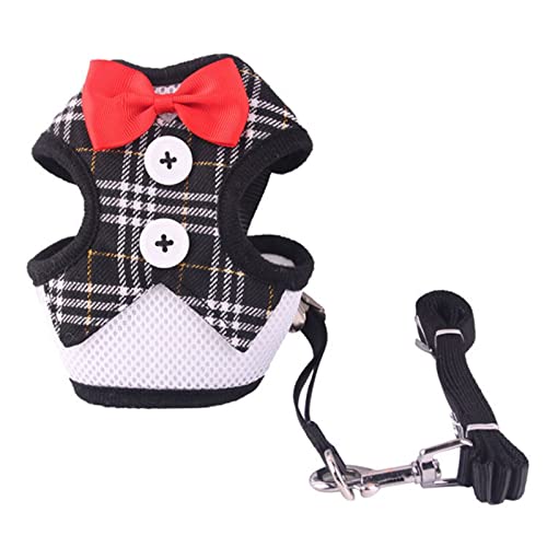 Hundegeschirr Elegantes Hundehalsband mit Schleife, Zugseil, verstellbares Haustiergeschirr for kleine, mittelgroße Hunde, Katzen, Brustgurt, Hundezubehör (Color : Gold Plaid, Size : M) von ZJCNHY