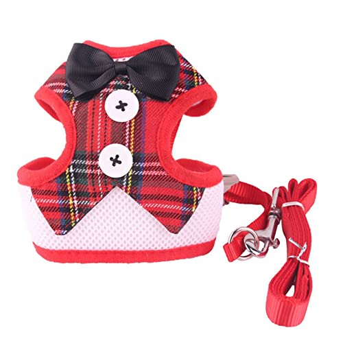 Hundegeschirr Elegantes Hundehalsband mit Schleife, Zugseil, verstellbares Haustiergeschirr for kleine, mittelgroße Hunde, Katzen, Brustgurt, Hundezubehör (Color : Red Plaid, Size : L) von ZJCNHY