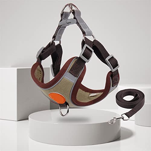 Hundegeschirr Pet Dog Harness Leash Set Reflektierendes, verstellbares Welpengeschirr im Freien, Gehen, Laufen, Weste, Geschirr for kleine Meduim-Hunde (Color : Brown, Size : M(for3.5-6.5kg)) von ZJCNHY