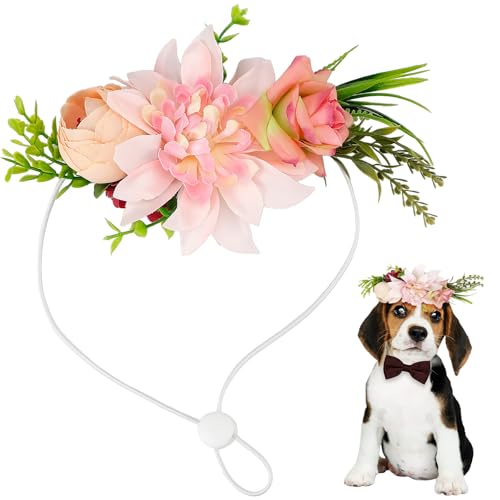 ZJIVQO Haustier-Blumenkrone, verstellbares Stirnband für Hunde und Katzen, für Hochzeits-Outfit, Urlaub, Kostüm-Dekoration von ZJIVQO