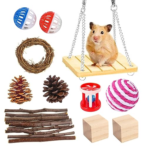 ZJRung 11 Stück Hamster-Kauspielzeug-Set für kleine Tiere Hamster Kauspielzeug Zubehör Molar Backenzahnspielzeug Spielzeug für Meerschweinchen Ratten Chinchillas Spielzeug Zubehör von ZJRung