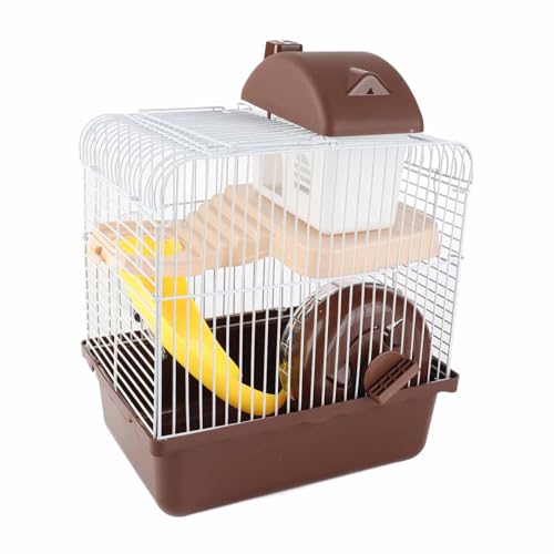 ZJchao Großer 2-lagiger Hamsterkäfig mit Abnehmbarem Design, Einfach zu Installierender Kleiner Haustierkäfig für Hamster, Meerschweinchen und Kaninchen (Kaffee) von ZJchao