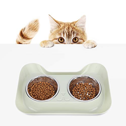 Katzenfutter und Wasserschüssel Set, Welpenschalen Katzenfutter Schüssel Doppelhunde Katzenschalen Edelstahl Wasser Futterbecken Fütterungsversorgung Wasserversorger für Kleine Katzen Hunde, (Green) von ZJchao