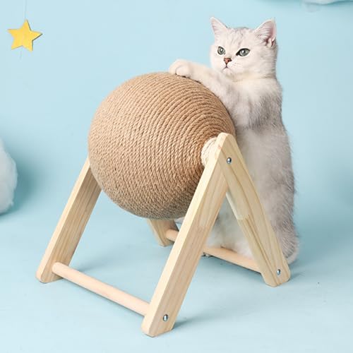 Katzenkratzball Interaktiver Massivholz-Kratzer Haustierspielzeug mit Sisalseil V-förmiger Ständer Pfosten Katzenkratzspielzeug Massivholz Kratzbaum Katzenkratzball Spielzeug Interaktiver von ZJchao