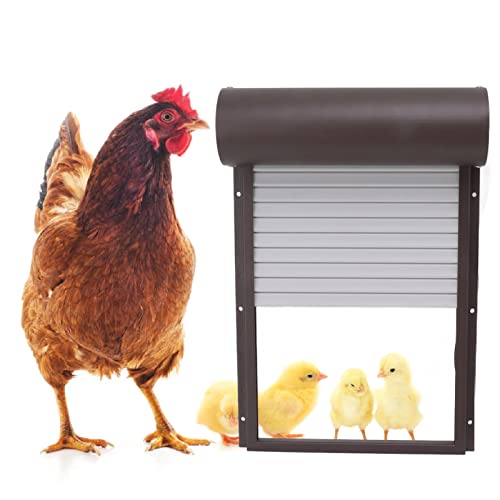 ZJchao Automatische Hühnerstalltür, Programmierbarer Aluminium-Hühnerstall-Haustüröffner mit Timer, Lichtsensor, Fernbedienung, 3 Modi (Braun) von ZJchao