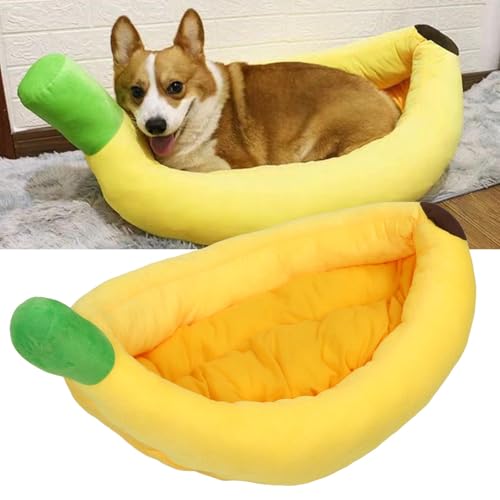 ZJchao Bananenhundbett Banane -geformtes Haustierbett Bananenstil Hundebett Weiche, Kuschelige Höhle Wie Ambiente für Hunde mit Ultra Weichem Langem Plüschmaterial (XL) von ZJchao