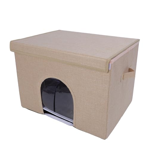 ZJchao Großes Katzenkühlhaus mit Eisbeutel, Faltbares Haustierhaus Oxford, Niedliches Design für Innen- und Außenunterkunft an Heißen Sommertagen für Kleine Bis Mittlere Haustiere (Khaki) von ZJchao