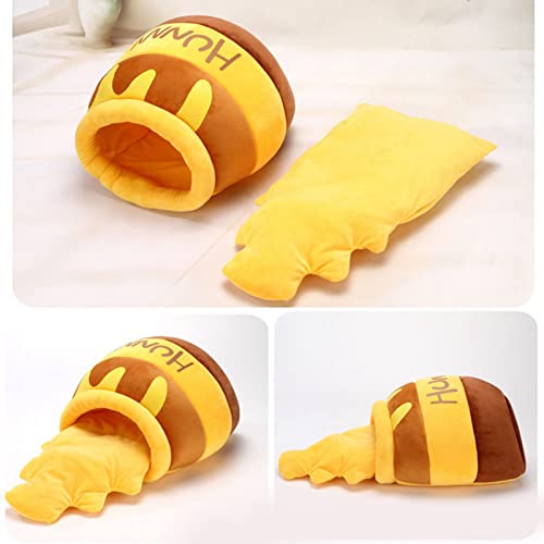 ZJchao Honey Pot Cat Bett Wabenkatze Höhlenbett Honig Glas Haustier Bett Warm Weich Abnehmbar Kissen Cartoon Design für Katzen Welpen mit Doppelseitiger Innenpolster ZJchao Honey Pot Cat Bett Wabenkatze Höhlenbett Honig Glas Haustier Bett Warm Weich Abnehmbar Kissen Cartoon Design für Katzen Welpen mit Doppelseitiger Innenpolster von ZJchao