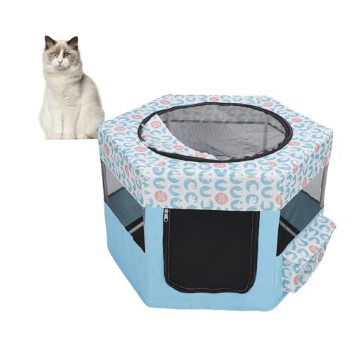 ZJchao Pet Cat Playpen Whelping Box, Tragbare Übung Zwinger Zeltkiste Klappbare Hunde Zeltkisten Käfig für Indoor -Outdoor -Reisecamping (Blue) von ZJchao