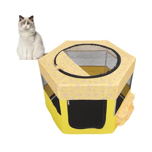 ZJchao Pet Cat Playpen Whelping Box, Tragbare Übung Zwinger Zeltkiste Klappbare Hunde Zeltkisten Käfig für Indoor -Outdoor -Reisecamping (Yellow) von ZJchao