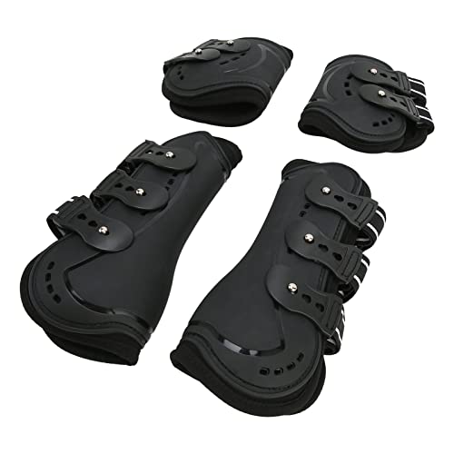 ZJchao Pferdefront -Hinterbeinstiefel Starke Pu -Neopren, Belüftetes Design, Doppelschichtgurte und Schnelle Anpassungsschnallen für Reiten, Springenshow und Training (Mittel) von ZJchao