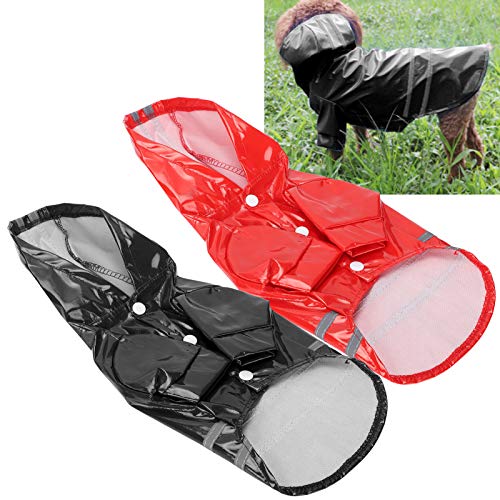 ZJchao Regenjacke mit Kapuze für Hunde, wasserdicht, weicher Stoff, tragbares Design mit wasserdichter PU-Beschichtung für den Außenbereich, Rot + Schwarz, Größe L von ZJchao