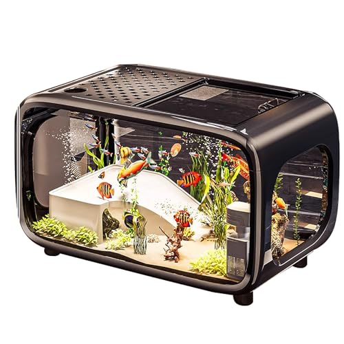 Betta Aquarium – Mini Acryl Tischaquarium mit 360° Rundumsicht, Nano Garnelenbecken & Schildkrötenbecken, Aquarium mit Kiesboden für Aquarienpflanzen und Deko(Black) von ZKBDBWTR