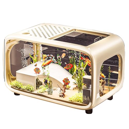 Betta Aquarium – Mini Acryl Tischaquarium mit 360° Rundumsicht, Nano Garnelenbecken & Schildkrötenbecken, Aquarium mit Kiesboden für Aquarienpflanzen und Deko(White) von ZKBDBWTR