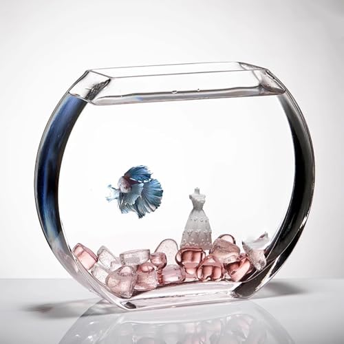 Kristall-Transparent Glasbehälter für Kämpfer, Stilvoller Schreibtischbehälter für Kämpfer, Elegantes Deko Geschenk für Aquarium mit Goldfisch (Pink) von ZKBDBWTR