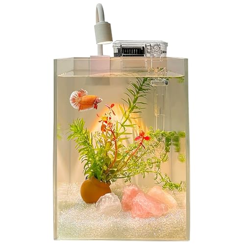 Kristallklares Mini-Aquarium mit Weißem Stein-Aquascape – Tischaquarium für Kampffische & Goldfische, Leiser Filter, Modernes Wohn- und Büro-Deko-Aquarium(Large) von ZKBDBWTR