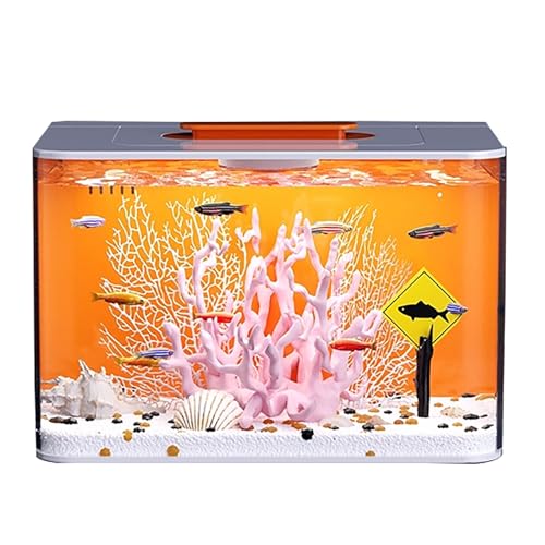 Rosa Korallenaquarium for den Schreibtisch – Mini-Aquarium mit selbstreinigender Öko-Landschaft, Betta- und Goldfischbecken als Dekoration for Zuhause und das Büro(Large) von ZKBDBWTR