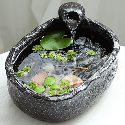Tischbrunnen, Mikrolandschafts-Keramik-Aquarium, Lotus-Kleinfischbecken, zirkulierendes Wasser, Kaffeetischdekoration Tischbrunnen, Mikrolandschafts-Keramik-Aquarium, Lotus-Kleinfischbecken, zirkulierendes Wasser, Kaffeetischdekoration von ZKBDBWTR