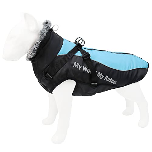 ZLLY Hund Mantel Warme Jacke, Reflektierender Haustier-Schneeanzug Sport im Freien wasserdichte Hundekleidung Outfit-Weste für Mittelgroße Hunde (2XL,Blue) von ZLLY