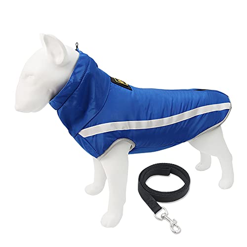 ZLLY Hundemantel, Outdoor Warme Hund Weste Kleidung Outfit mit Geschirrloch, Zugseil, wasserdichte Hundejacke, für kleine mittelgroße Hunde (2XL,Blue) von ZLLY