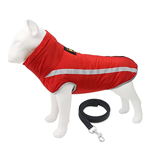 ZLLY Hundemantel, Outdoor Warme Hund Weste Kleidung Outfit mit Geschirrloch, Zugseil, wasserdichte Hundejacke, für kleine mittelgroße Hunde (2XL,Red) von ZLLY