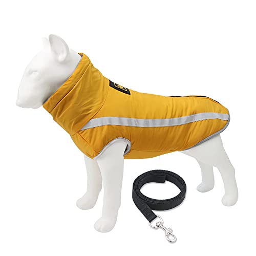 ZLLY Hundemantel, Outdoor Warme Hund Weste Kleidung Outfit mit Geschirrloch, Zugseil, wasserdichte Hundejacke, für kleine mittelgroße Hunde (2XL,Yellow) von ZLLY