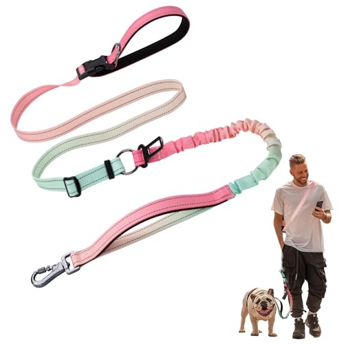 Verstellbare Hundeleine Mit Reflektierenden Streifen - Führleine Und Joggingleine für Große Hunde - Orange Rosa von ZLLkeji