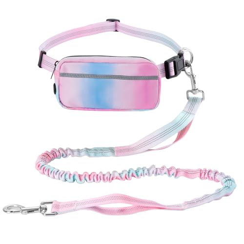 Joggingleine Hunde mit Bauchgurt Laufgürtel Hundleine für Große und Mittelgroße Hunde Verstellbare Führleine Hundeleine mit Reflektierenden Streifen Rosa von ZLLkeji