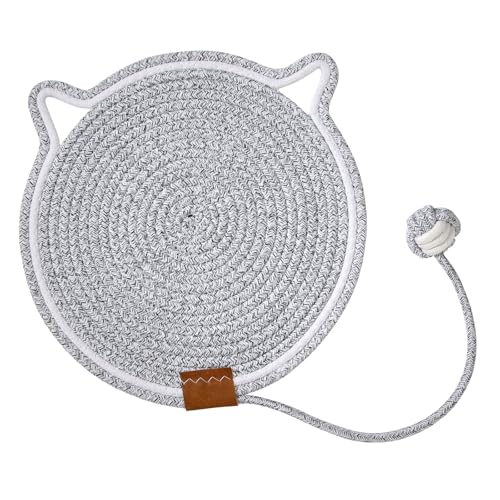 Kratzbretter Katze mit Ball Kratzmatten Zum Schlafen, Kratzen und Spielen Katzenkratzbretter Rund für Möbelschutz Katzenkratzpads für Indoor Katzen (Grau) von ZLLkeji