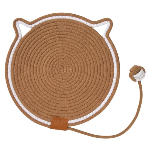 Kratzbretter Katze mit Ball Kratzmatten Zum Schlafen, Kratzen und Spielen Katzenkratzbretter Rund für Möbelschutz Katzenkratzpads für Indoor Katzen Khaki von ZLLkeji