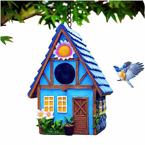 Vogelhaus für den Außenbereich, zum Aufhängen im Freien, Landhaus, niedliche Vogelhäuser für Zaun, Finken, Küken, Kolibri, Baum, Schwalbenkäfig, Kinder, Naturliebhaber, Blau von ZLSZTMI
