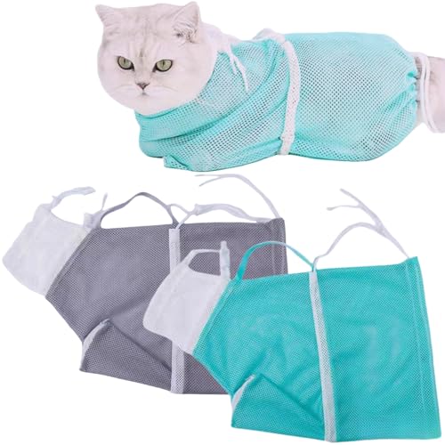 ZLXFT Katze Baden Tasche,2pcs Katze Dusche Netz Tasche,Katze Pflege Tasche,Anti-Beißen Anti-Kratzen Rückhaltetasche,Einstellbar Multifunktional zum Baden,Nagel Trimmen, Haustier Untersuchung von ZLXFT